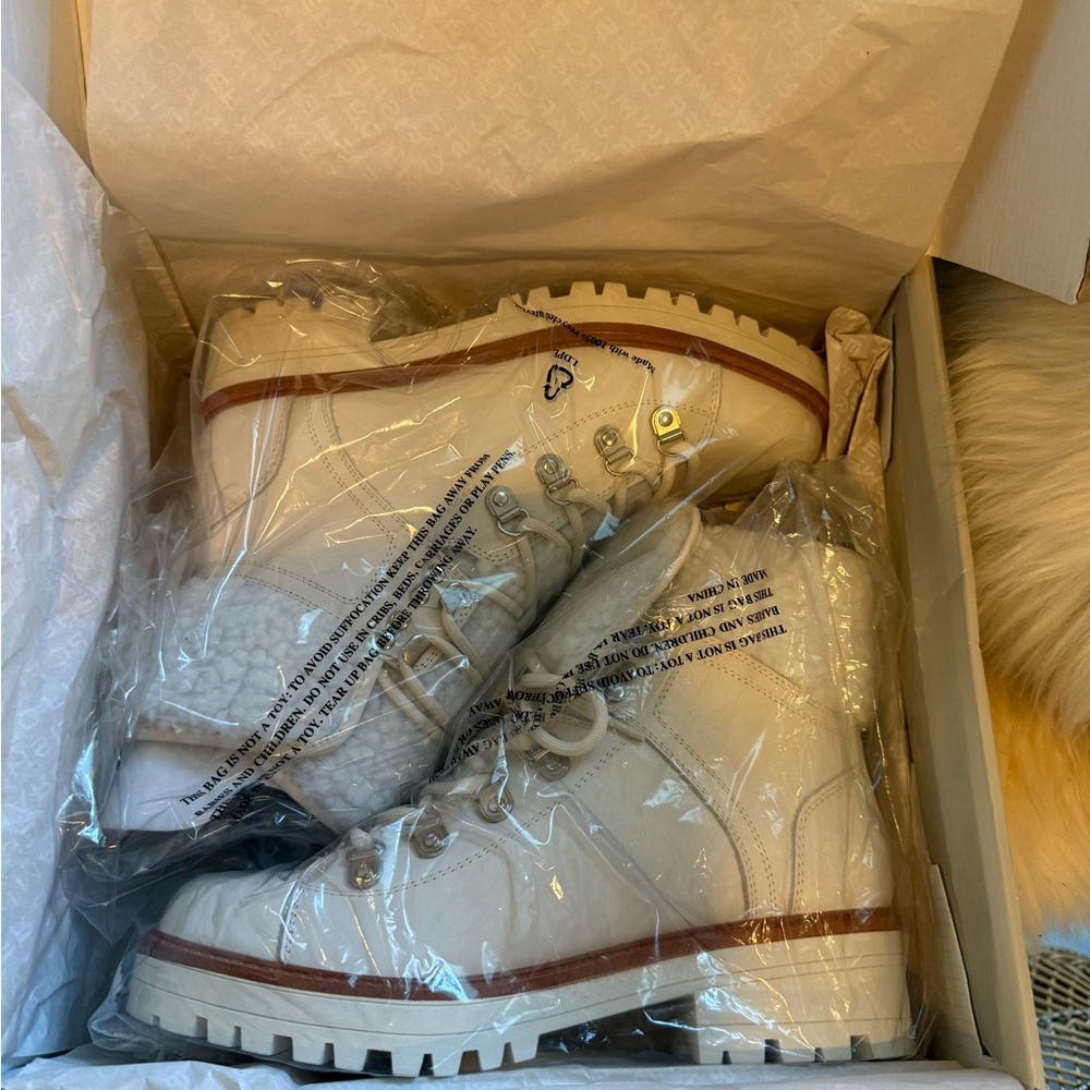 Marc Fisher Isaia Ivory Lace-Up Shearling and Leather Combat Comfort Boots - Picture 3 of 9